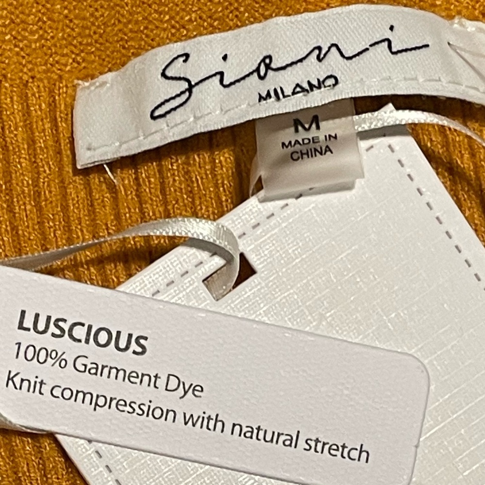 Sioni Milano Sweater Puffed Sheer Sequenced Sleeves Med Ribbed Knit Stretch NWT - Picture 12 of 13